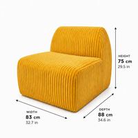 Canapé de sol jaune en velours côtelé, fauteuil paresseux sans cadre tout en mousse, siège moelleux côtelé pour salon, chambre à coucher, petit appartement