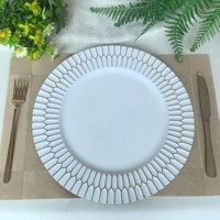 Assiettes de présentation rondes en plastique de luxe de haute qualité, motif nid d'abeille bleu-vert, 13 pouces, pour la décoration de table de mariage, de fête ou d'événement