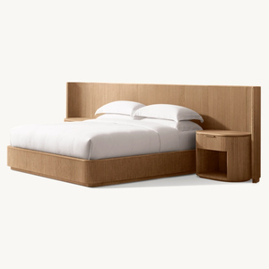 Современный роскошный комплект из массива дерева для спальни, кровать размера «King-Size», деревянная рама для кровати с открытой тумбочкой - Product Image 2