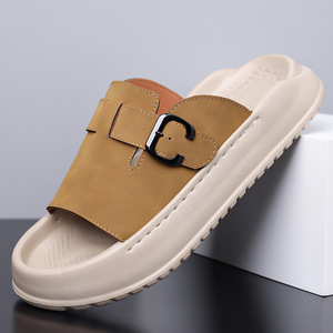 Sandales à semelle épaisse pour hommes, style décontracté d'été, chaussures de plage, style jeune, demi-sandales à enfiler avec fermeture à boucle - Product Image 1