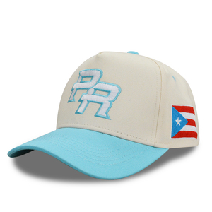 Cappellino da Baseball Premium a 5 Pannelli con Cornice Bicolore e Motivo a Lettere in Twill, Bandiera <span class=keywords><strong>PR</strong></span>, Porto Rico, Vendita all'Ingrosso - Product Image 3