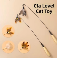 Baguette de chat avec manche en bois et fil à ressort, recharges de plumes naturelles, jouet interactif pour chatons, vente en gros