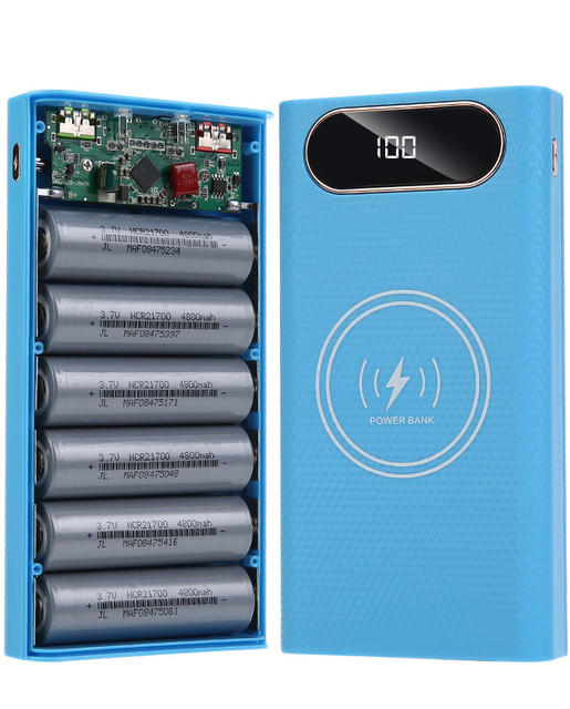 Removable 5V Dual Usb 6cell X 21700 Battery Wireless 22.5w Fast Charging Charger Power Bank Case Kit Welding Free Box DIY Case