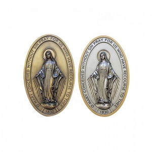 Miraculous Medal 3D 1cm Gouden Metalen Katholieke Vintage Medailles Religieuze Halskettingen Blauw van Maria Onze Lieve Vrouw de Hanger Sieraden - Product Image 1