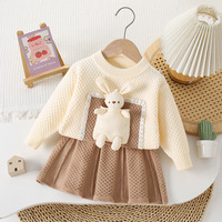 Titel Schattige gebreide trui en rokset voor peutermeisjes, 3D konijnenpop decoratie, lente-herfstkleding