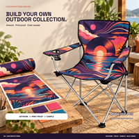 Chaise de camping en gros Camp Master avec accoudoir unique, porte-gobelet et logo et motif personnalisés pour le camping musical