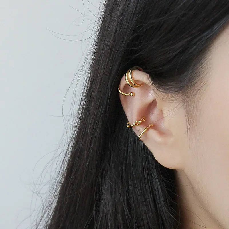 Korean S925 sterling silver earrings twist female fashion casual circle cuff earring gold plated earrings