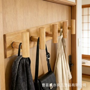 Wooden <b>Wall</b> Mounted Coat Rack Solid Wood Hanger With 5 <b>Hooks</b> <b>For</b> Clothes Bags Hats <b>Key</b> Holder Home Use - Product Image 3