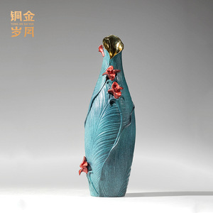 Copper Art <b>Workshop</b> Canna Flower Vase Colored Copper Handmade New Chinese Style Tabletop Ornament - Product Image 3
