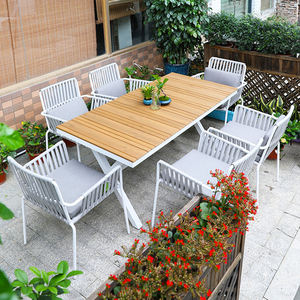 Ensemble de salle à manger moderne pour patio extérieur, chaises en aluminium, table en pierre/plastique/bois pour jardin/cour, capacité de 6 personnes - Product Image 4