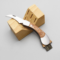 Vente chaude de luxe de Nouvelle conception de haute qualité en bois poignée en acier inoxydable couteau de coupe couteau à champignon couteau de jardin avec brosse