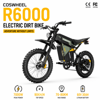 Coswheel pour moto tout-terrain R6000, 7000W de puissance maximale, 60V30Ah, cadre en alliage, pneus 70/100 19M/C, frein à disque hydraulique, LED, NFC, >80km/h