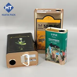 Custom Extra Virgin Olive Oil Tin Cans 3L Square Olive Oil Tin Can With Handle 2.5L Edible Oil Tinplate Can