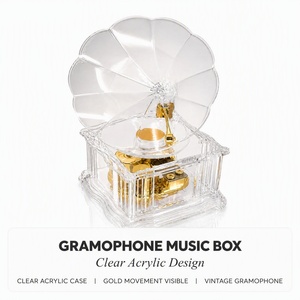 Carillon Sankyo <span class=keywords><strong>a</strong></span> 18 note in acrilico cristallino, grammofono dorato <span class=keywords><strong>a</strong></span> manovella, regalo vintage per lei, decorazione per la casa, personalizzabile - Product Image 1