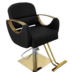 Fauteuil de barbier en cuir PU noir, chaise de coiffure hydraulique rembourrée pour salon de coiffure - Product Image 1