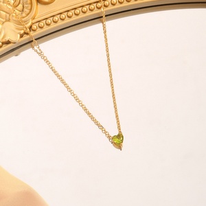 Collar de Acero Inoxidable Personalizado con Piedra de Nacimiento en Forma de Corazón, Chapado en Oro PVD, Antideslustre, con Cadenas de Cuentas Modernas, de Fabricante Chino - Product Image 3