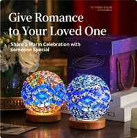 Lampe de nuit LED en forme de lune en mosaïque baroque, rechargeable, tactile, boule de verre 3D, alimentée par batterie, lampe décorative religieuse en bois colorée