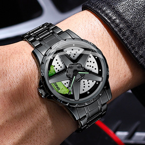 Binbond Men's Quartz Watch Stainless Steel Band Chronograph Car Wheel Hub Dial Design 12mm Thickness Waterproof - Product Image 3