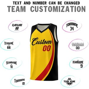 Maillot de basket-ball personnalisé FOXA, uniforme personnalisé unisexe pour adultes avec nom et numéro, design jaune, noir et rouge - Product Image 4
