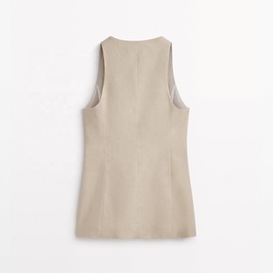2023 Summer Elegant Fashionable Buttons Front V Neck Sleeveless <strong>Linen</strong> Cotton Vest Long Top <strong>Women's</strong> <strong>Waistcoat</strong> - Product Image 2