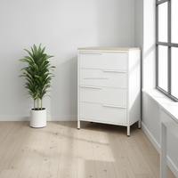 Commode minimaliste moderne à 4 tiroirs avec base métallique, organisateur universel gain de place pour salon, chambre et bar à domicile