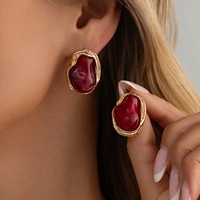 Boucles d'oreilles clous baroques vintage multicolores en résine irrégulière pour femme, accessoires de bijoux de mode classiques pour soirée