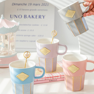 Taza de Café de Cerámica con Diseño de Dibujos Animados, Borde Dorado, Asa con Placa de Identificación, Capacidad de 320 ml, Apta para Fiestas, con Cuchara, Apta para Lavavajillas y Microondas - Product Image 6