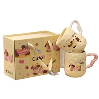 Tasse en céramique Teckel avec couvercle et cuillère, capacité 420 ml, ensemble cadeau mignon style Instagram pour café, eau, souvenir