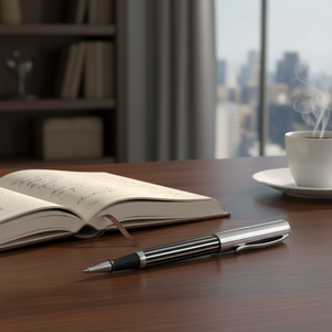 Penna Roller in Ottone Cromato con Design a Righe per Scrittura - Product Image 3