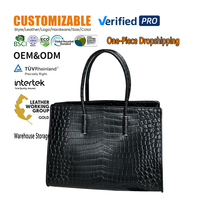 Sac à main carré en cuir véritable à motif crocodile, antivol, pour clients d'affaires haut de gamme