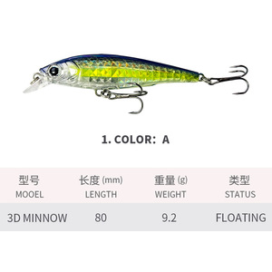 Esca Artificiale Galleggiante 3D da 80mm 9.2g con Occhi, in ABS, <span class=keywords><strong>per</strong></span> Pesca in Acqua Salata, <span class=keywords><strong>Spigola</strong></span> e Trota, Oceano e Acqua Dolce - Product Image 2