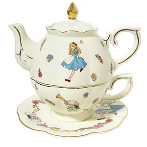 Juego de tazas de té Alice de dibujos animados estilo Ins, taza de té de cerámica/Olla/platillo con caja de regalo