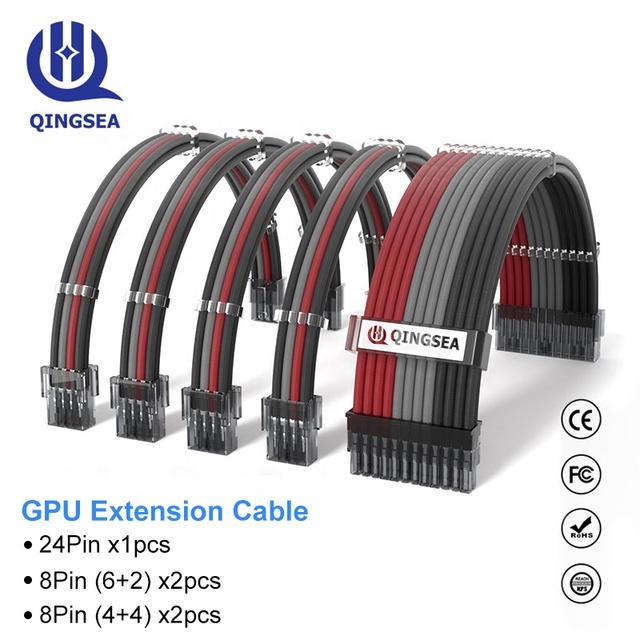 Customizable 24p/4+4p/6+2p PSU Sleeved Cables 18AWG/16AWG Stripped Female for PC ATX/CPU Use PSU Cable Extension Kit RGB Cable