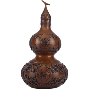 Ornement en cuivre en forme de gourde, design traditionnel pour la décoration de salon, forme ronde, motif de feuillage, emballage en une seule pièce - Product Image 4