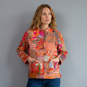 Quilted <b>Patchwork</b> <b>Jacket</b> Women's Mandarin Collar Full Sleeve Cotton Autumn Style Hand Embroidery Design Regular Length gift - Product Image 1