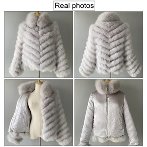 Jxwatcher Brésil Manteau en fourrure de renard réversible pour femme, doublure en soie lisse, fermeture éclair, idéal pour l'hiver - Product Image 6