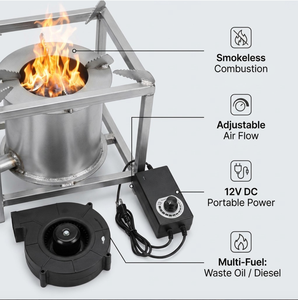 Poêle à huile usagée multi-combustible avec souffleur réglable pour cuisson extérieure, camping et chauffage d'atelier - Product Image 2