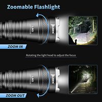 Lampe torche LED rechargeable à zoom 18650, lampe tactique avec corps en alliage d'aluminium, indice IP68, 1200LM pour le camping