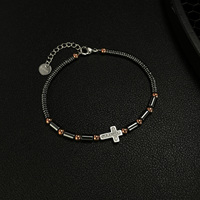 Bracelet fin en acier inoxydable à maillons cubains avec croix, bijoux de mode pour hommes, perles d'hématite, bracelets ajustables, bijoux pour hommes