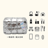 Sac de maquillage cosmétique en tissu matelassé à carreaux avec fermeture éclair pour femmes en gros