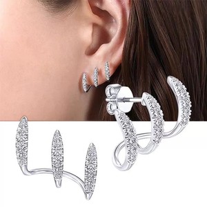 Pendientes curvos de 3 capas con diamantes de imitación, estilo minimalista, diseño de arco, para mujer - Product Image 6