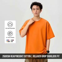 T-shirt en coton épais 260 GSM, coupe décontractée, épaules tombantes, uni, doux, respirant, vêtements pour hommes, logo de marque personnalisé