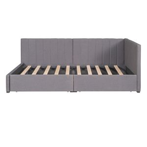 Db linen vải bọc ngu gục 2 lưu trữ ngăn kéo Nữ Hoàng Kích thước đôi Sofa giường khung màu xám-không có hộp mùa xuân cần thiết cho căn hộ - Product Image 4