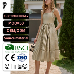 เดรสลำลองน่ารักสไตล์ฝรั่งเศสผ้าฝ้ายป๊อปลิน สายเดี่ยวสไตล์คันทรี่ Y2K ลายทางความยาวปานกลางสำหรับฤดูร้อน - Product Image 1