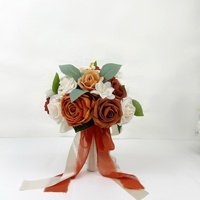 Bouquet de fleurs artificielles en terre cuite et crème avec ruban de satin pour événements de mariage et fournitures florales en gros