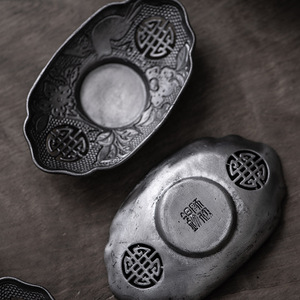 Posavasos de estaño puro hecho a mano, taza de té de metal antiguo martillado, forma irregular, accesorio para la ceremonia del té japonés - Product Image 1