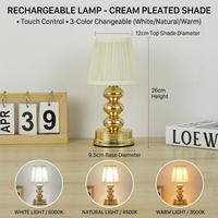Lampe de table sans fil de luxe dorée, rechargeable, avec abat-jour en tissu plissé, pour mariage, hôtel, restaurant, ambiance