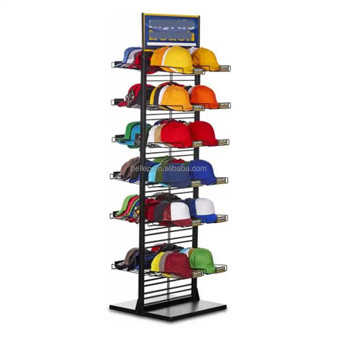 Custom Floor Standing Metal Hat Display Stand For Retail Store