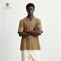 Chemise imprimée pour homme à œillets ventilés, 100% coton, couleur beige, style cubain, pour l'été, la plage et les vacances