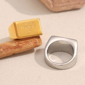 Anillo cuadrado de oro Dreamidea Con <span class=keywords><strong>milagro</strong></span> grabado sucede joyería motivacional diseño audaz minimalista para uso diario - Product Image 2